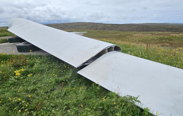 A cut wind turbine blade