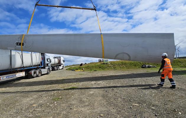 A turbine blade being lifted