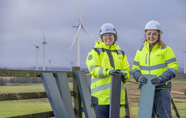 Michelle Campbell-Robson, Environmental Manager at EDF power solutions UK (left), with Fiona Lindsey, Co-Founder and Managing Director at Reblade with the recycled blades
