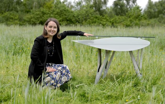 Fiona Lindsay with turbine blade derived table