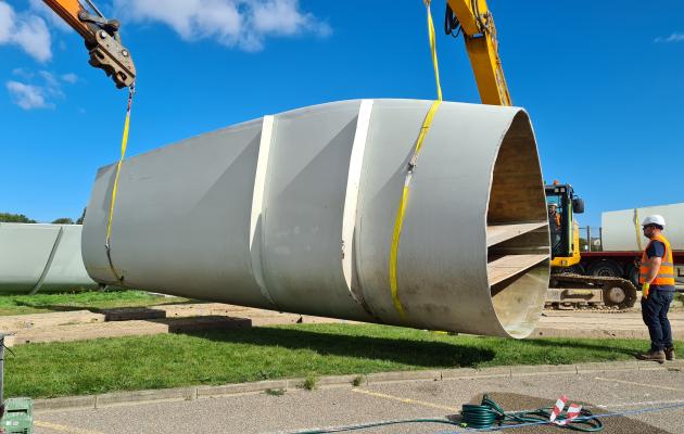 Wind turbine blade segment being prepared